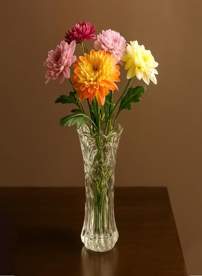 NFI essentials Crystal Clear Glass Vases for Flowers with Embossed Floral Design for Fresh or Artificial Flowers Decorative Centerpiece (Length 19cm) - Image 1